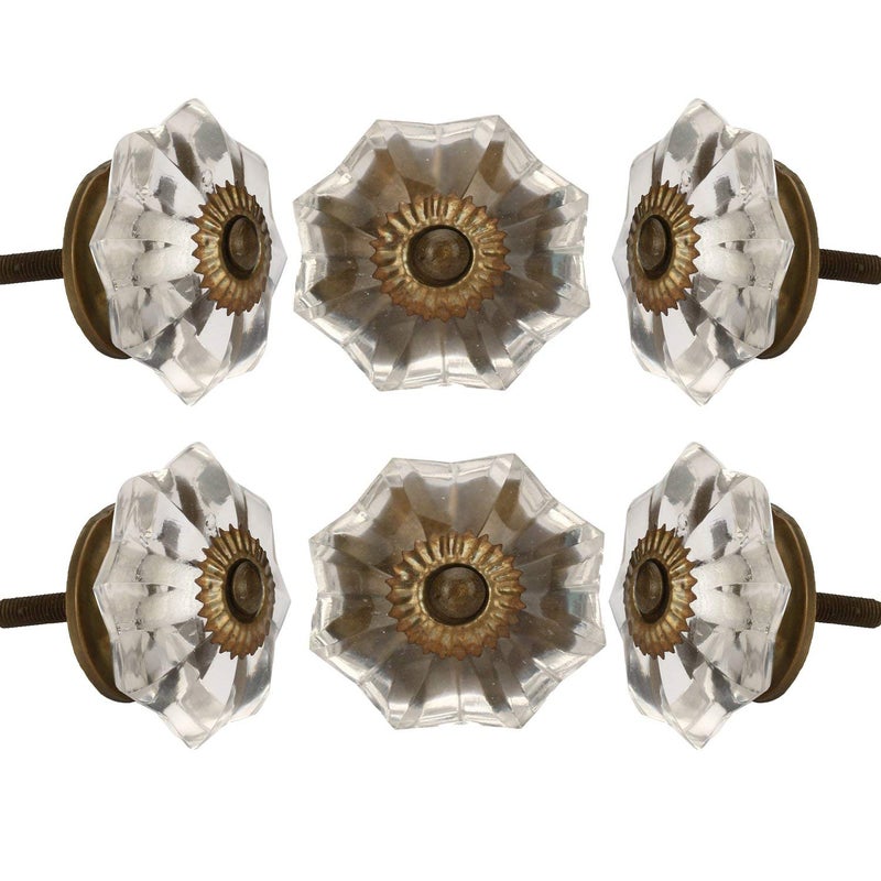 Perilla Home Set of 6 Crystal Knobs for Cabinet & Drawers Decorative Glass Knobs for Home Kitchen Cabinet Hardware Cupboard Glass Door Dresser Wardrobe and Drawer Pulls (Clear Antique) - Image 1